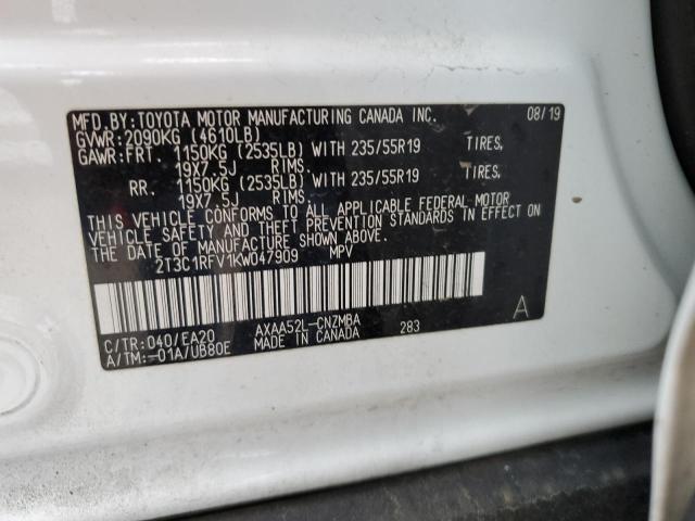 2T3C1RFV1KW047909 - 2019 TOYOTA RAV4 XLE PREMIUM WHITE photo 12