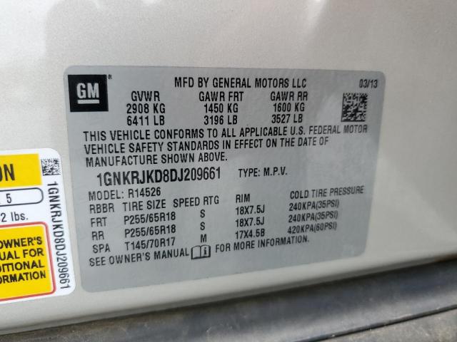 1GNKRJKD8DJ209661 - 2013 CHEVROLET TRAVERSE LT TAN photo 13