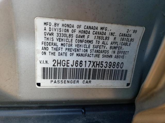 2HGEJ6617XH539860 - 1999 HONDA CIVIC BASE SILVER photo 12