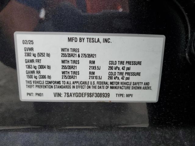 7SAYGDEF9SF308939 - 2025 TESLA MODEL Y CHARCOAL photo 14