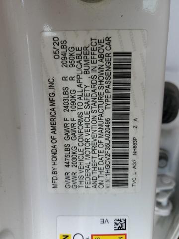 1HGCV2F35LA020496 - 2020 HONDA ACCORD SPORT WHITE photo 13