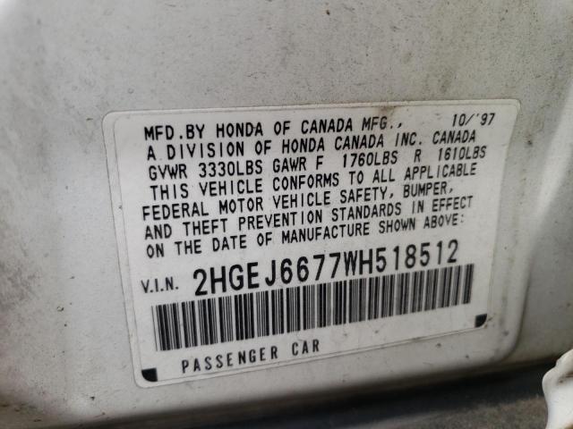 2HGEJ6677WH518512 - 1998 HONDA CIVIC LX WHITE photo 12