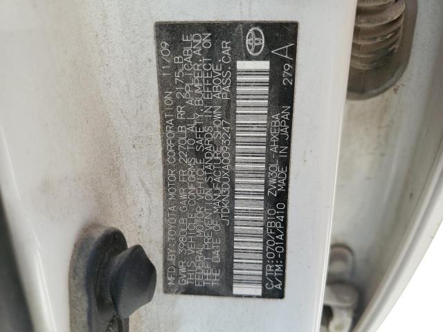 JTDKN3DUXA0093247 - 2010 TOYOTA PRIUS 白色 照片 13