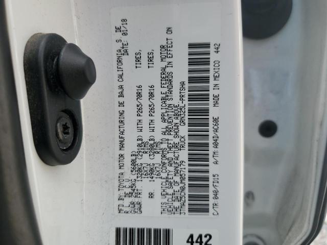 3TMAZ5CN0JM057179 - 2018 TOYOTA TACOMA DOUBLE CAB WHITE photo 12