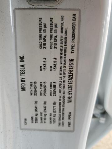 5YJ3E1EA2LF612616 - 2020 TESLA MODEL 3 WHITE photo 12