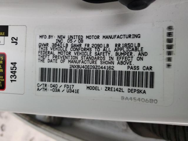 1NXBU40E09Z044162 - 2009 TOYOTA COROLLA BASE WHITE photo 12