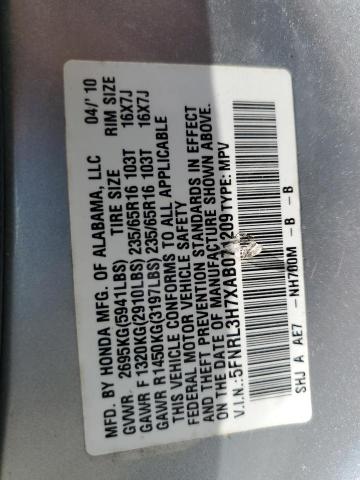 5FNRL3H7XAB071209 - 2010 HONDA ODYSSEY EXL SILVER photo 13