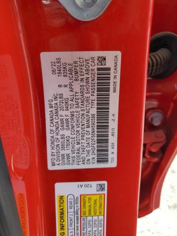 2HGFE2F56NH590588 - 2022 HONDA CIVIC SPORT 红色 照片 12