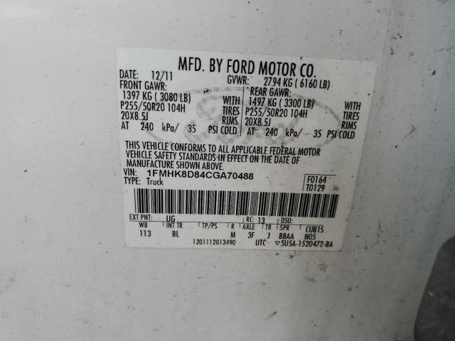 1FMHK8D84CGA70488 - 2012 FORD EXPLORER XLT WHITE photo 13