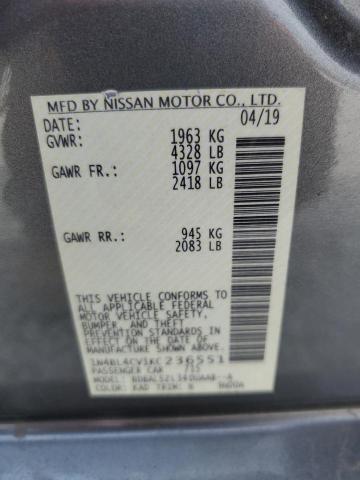 1N4BL4CV1KC236551 - 2019 NISSAN ALTIMA SR GRAY photo 13