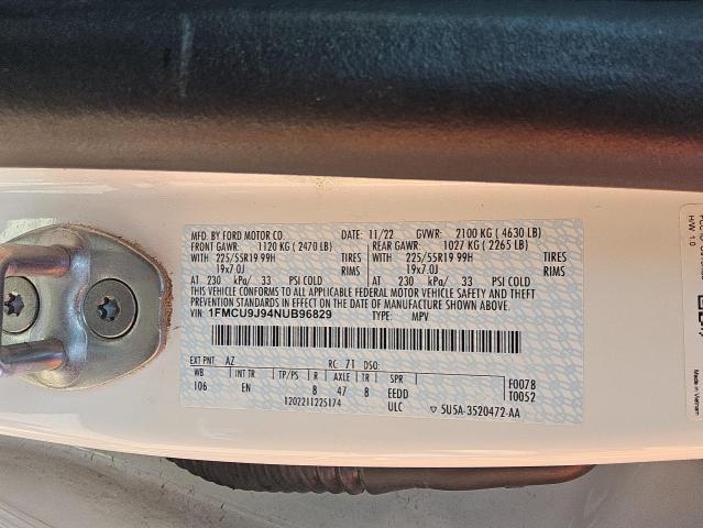 1FMCU9J94NUB96829 - 2022 FORD ESCAPE TITANIUM 白色 照片 13