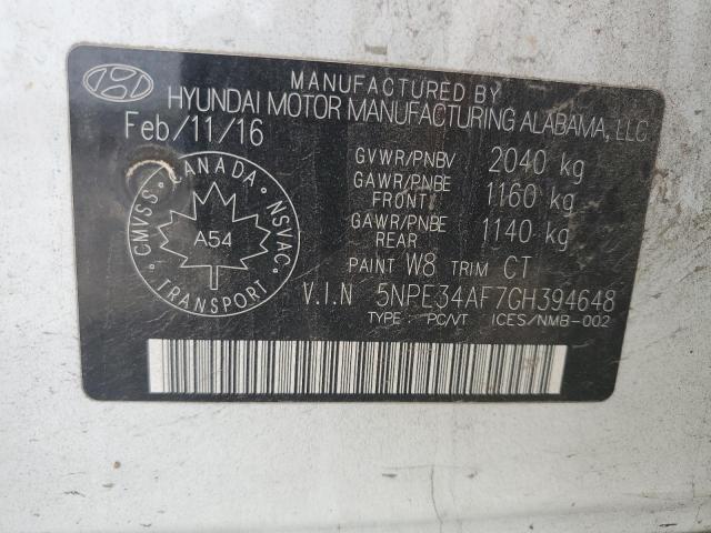 5NPE34AF7GH394648 - 2016 HYUNDAI SONATA SPORT თეთრი ფოტო 12
