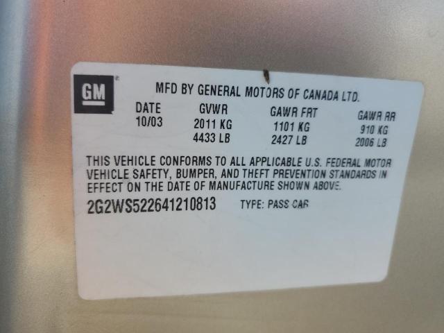 2G2WS522641210813 - 2004 PONTIAC GRAND PRIX GT2 ოქროსფერი ფოტო 12