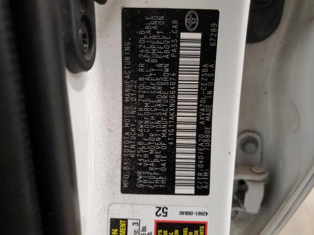 4T1G11AKXNU664674 - 2022 TOYOTA CAMRY SE WHITE photo 12