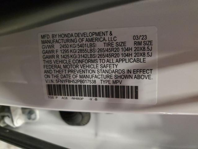 5FNYF8H52PB017538 - 2023 HONDA PASSPORT EXL 白色 照片 13
