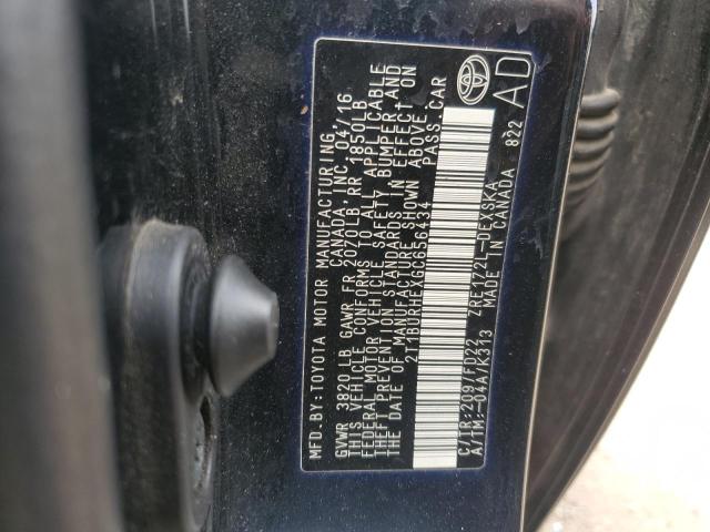 2T1BURHEXGC656434 - 2016 TOYOTA COROLLA L BLACK photo 12