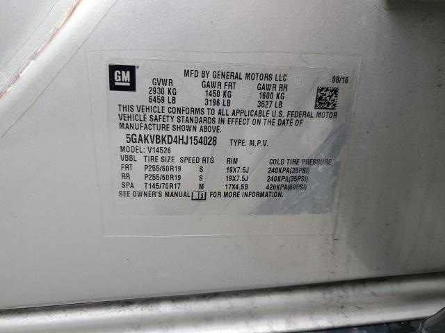 5GAKVBKD4HJ154028 - 2017 BUICK ENCLAVE TAN photo 13