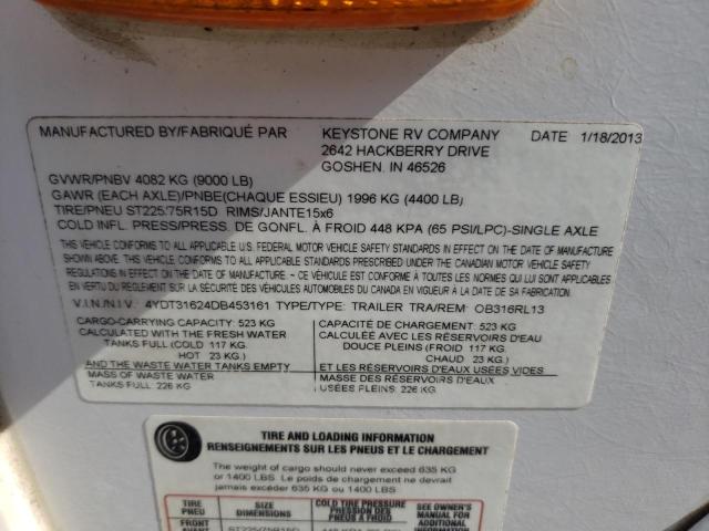 4YDT31624DB453161 - 2013 KEYSTONE OUTBACK WHITE photo 10