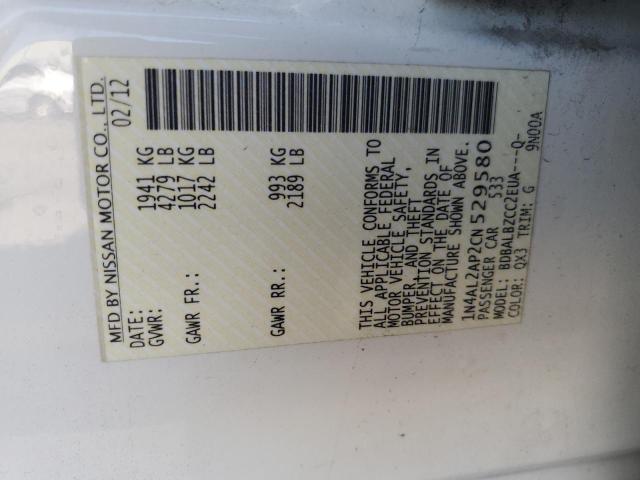 1N4AL2AP2CN529580 - 2012 NISSAN ALTIMA BASE თეთრი ფოტო 12