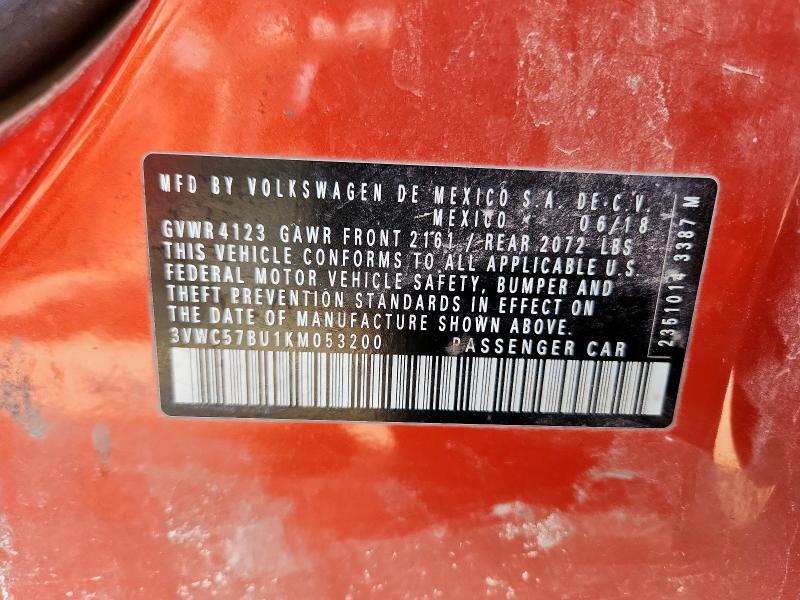 3VWC57BU1KM053200 - 2019 VOLKSWAGEN JETTA S ORANGE photo 12