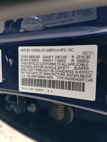 19UUB5F48MA010859 - 2021 ACURA TLX TECHNOLOGY BLUE photo 12