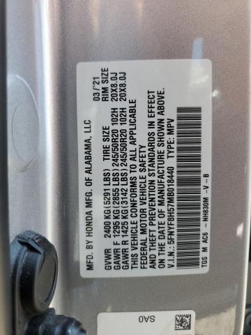 5FNYF8H57MB018440 - 2021 HONDA PASSPORT EXL SILVER photo 13