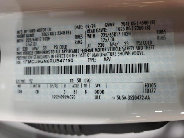 1FMCU9GN6RUB47190 - 2024 FORD ESCAPE ACTIVE თეთრი ფოტო 13