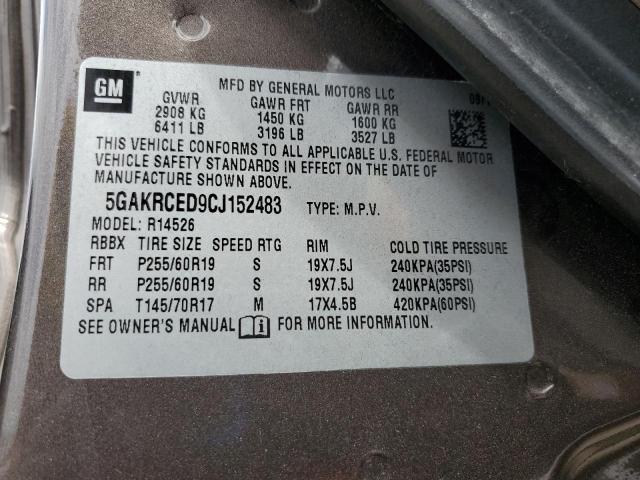 5GAKRCED9CJ152483 - 2012 BUICK ENCLAVE BROWN photo 12