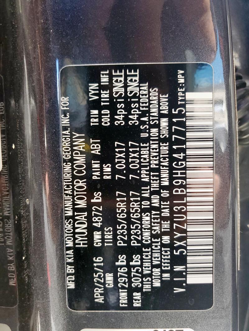 5XYZU3LB9HG417715 - 2017 HYUNDAI SANTA FE S GRAY photo 13