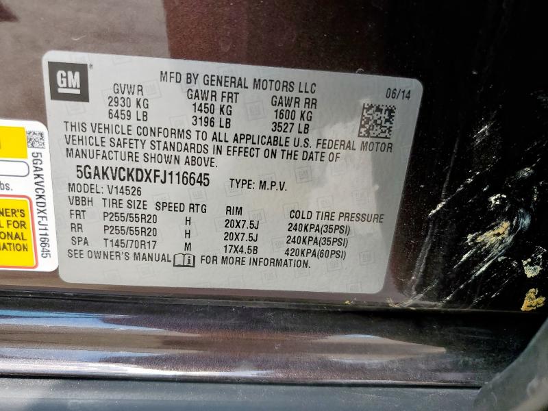 5GAKVCKDXFJ116645 - 2015 BUICK ENCLAVE PURPLE photo 13