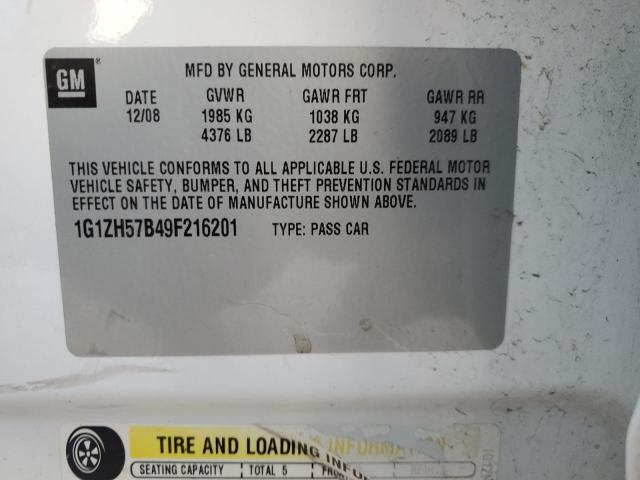 1G1ZH57B49F216201 - 2009 CHEVROLET MALIBU 1LT WHITE photo 12