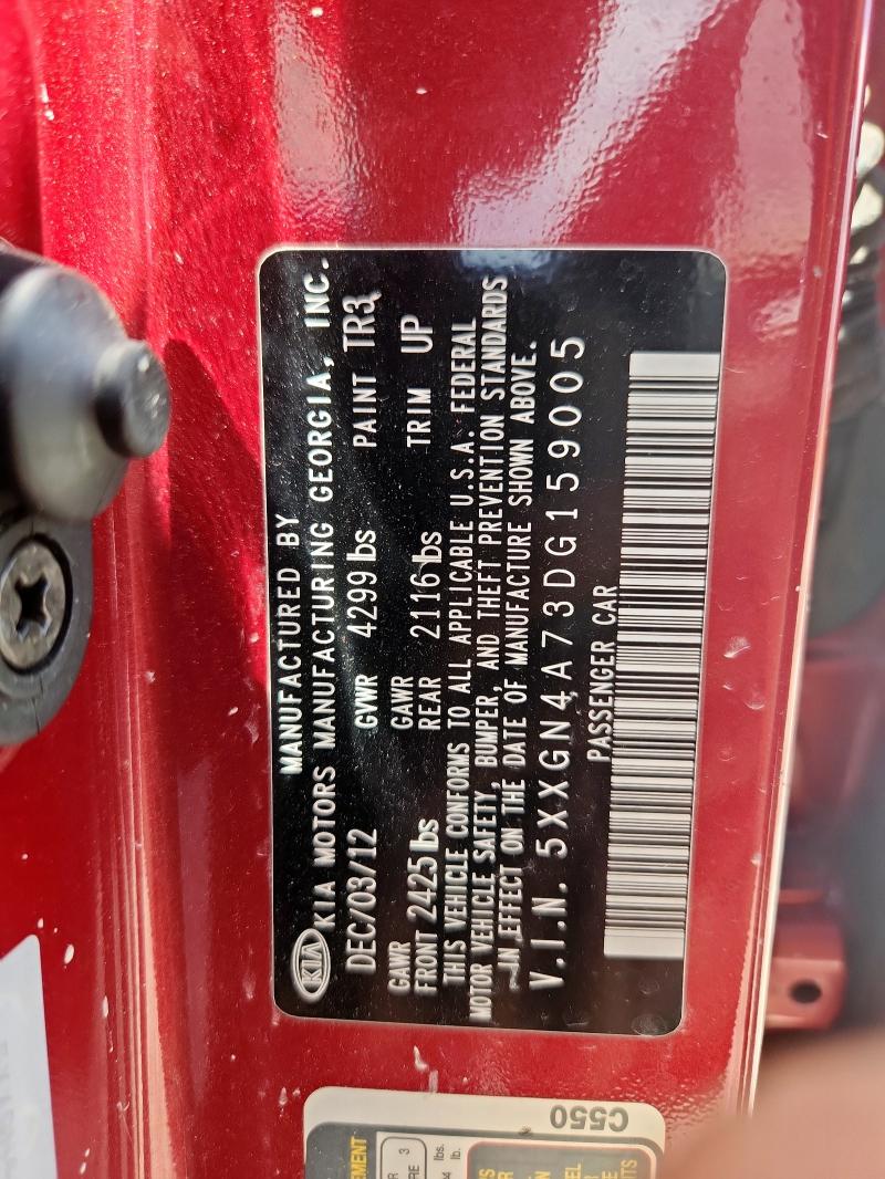 5XXGN4A73DG159005 - 2013 KIA OPTIMA EX RED photo 12