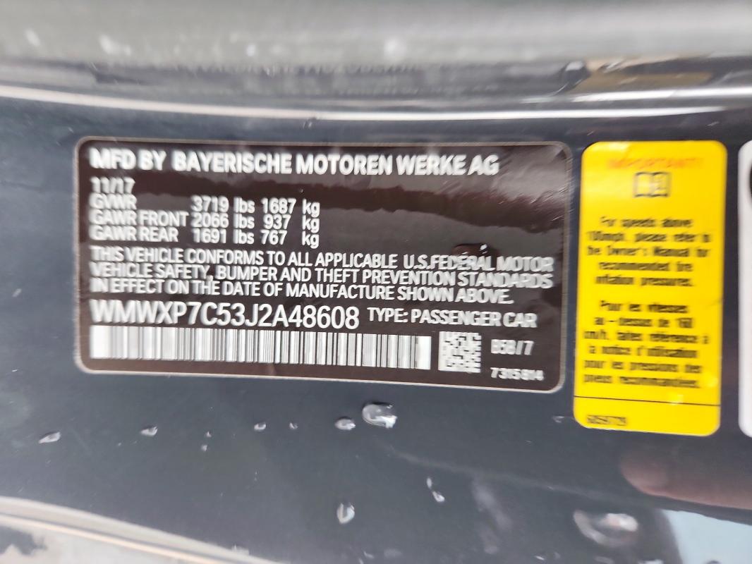 WMWXP7C53J2A48608 - 2018 MINI COOPER S GRAY photo 13