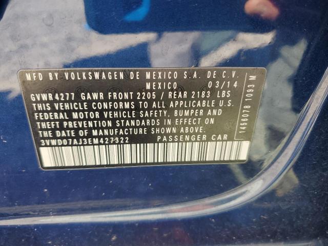 3VWD07AJ3EM427322 - 2014 VOLKSWAGEN JETTA SE BLUE photo 12