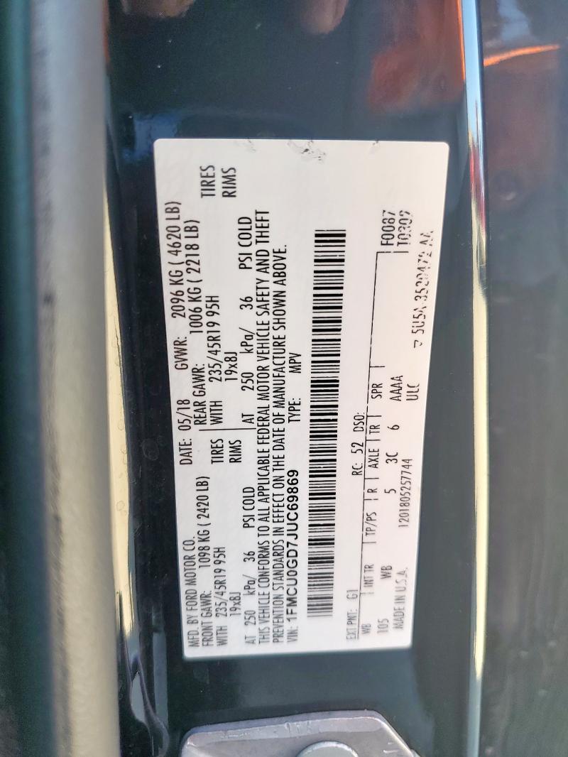 1FMCU0GD7JUC69869 - 2018 FORD ESCAPE SE BLACK photo 12