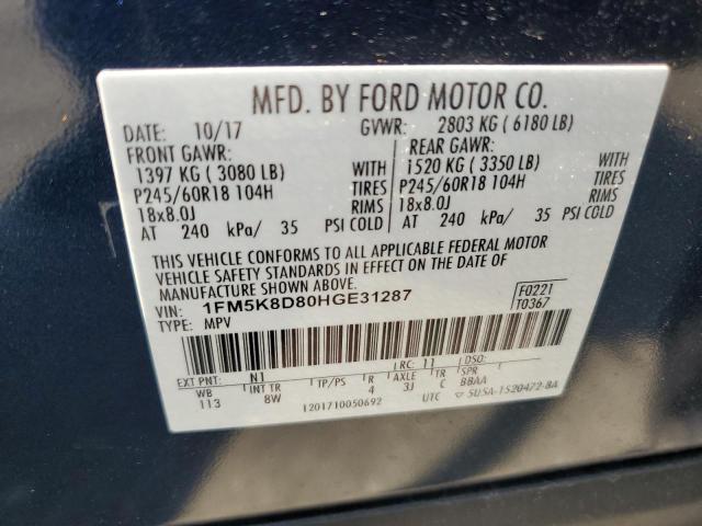 1FM5K8D80HGE31287 - 2017 FORD EXPLORER XLT BLUE photo 13