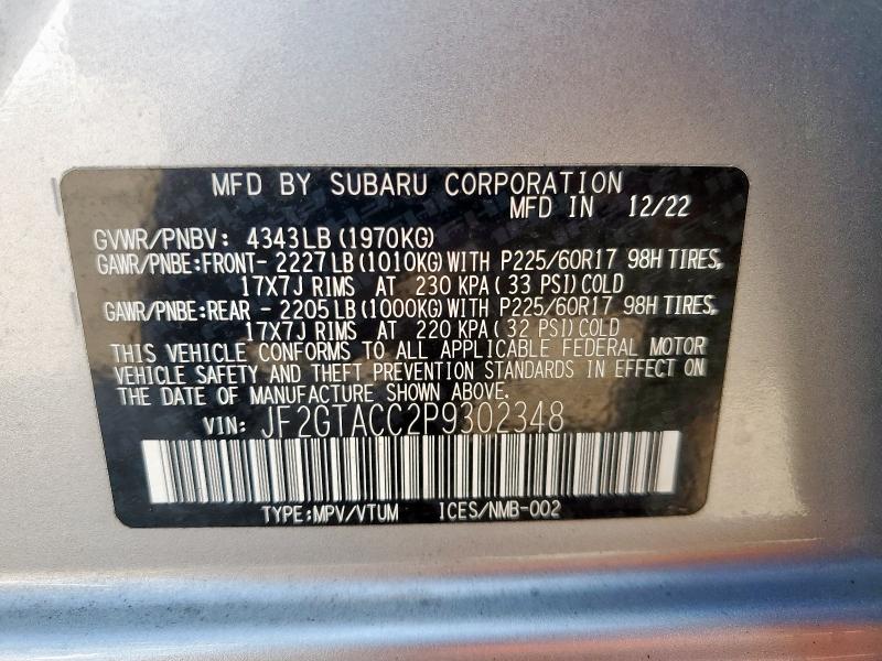 JF2GTACC2P9302348 - 2023 SUBARU CROSSTREK PREMIUM SILVER photo 13