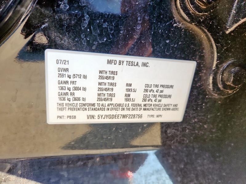 5YJYGDEE7MF228756 - 2021 TESLA MODEL Y BLACK photo 12