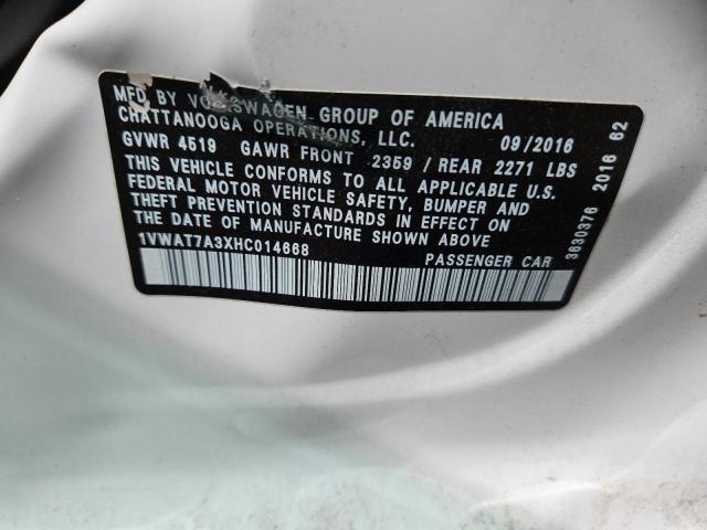 1VWAT7A3XHC014668 - 2017 VOLKSWAGEN PASSAT S WHITE photo 12
