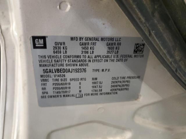 5GALVBED0AJ192376 - 2010 BUICK ENCLAVE CXL TAN photo 13