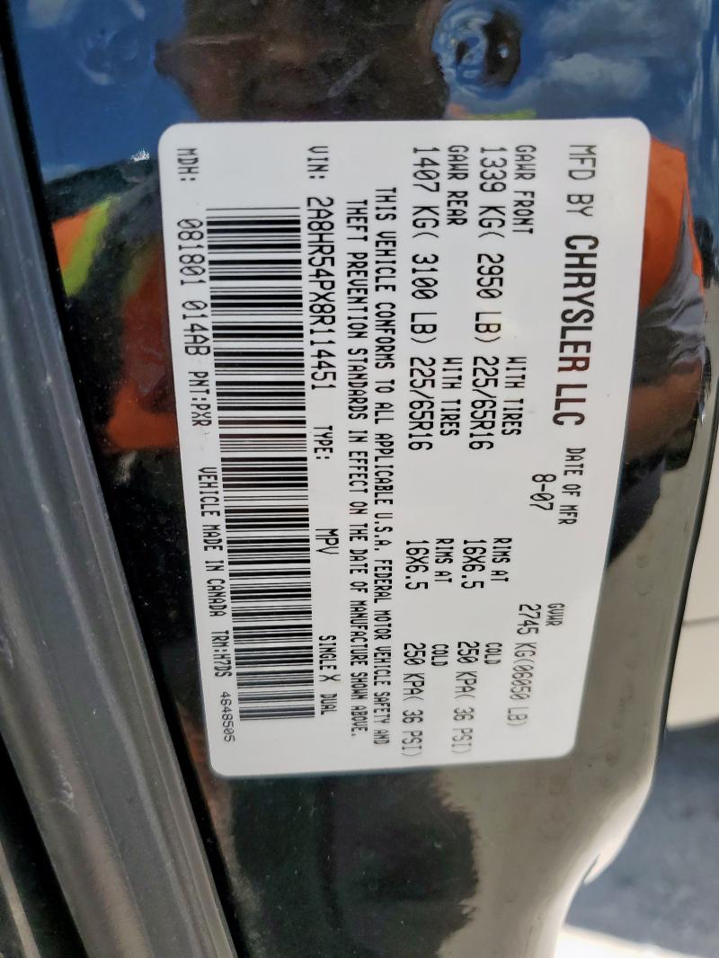 2A8HR54PX8R114451 - 2008 CHRYSLER TOWN & COU TOURING BLACK photo 12