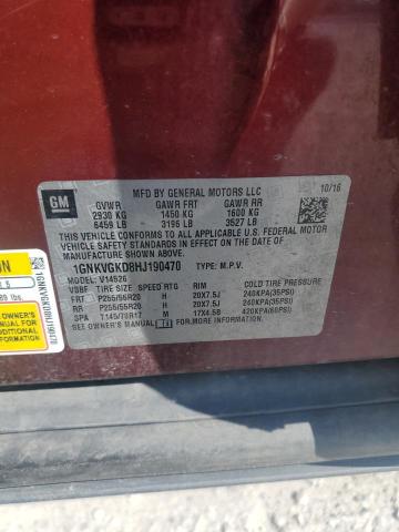 1GNKVGKD8HJ190470 - 2017 CHEVROLET TRAVERSE LT 栗色 照片 13