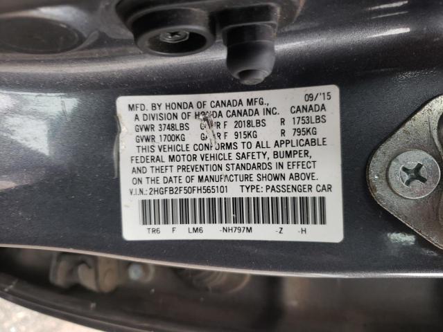 2HGFB2F50FH565101 - 2015 HONDA CIVIC LX فحمي صورة 12