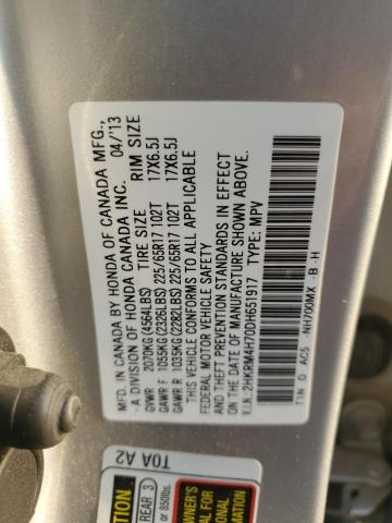 2HKRM4H70DH651917 - 2013 HONDA CR-V EXL SILVER photo 13