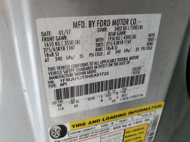 1FMJU1JT3HEA51722 - 2017 FORD EXPEDITION XLT ვერცხლისფერი ფოტო 14