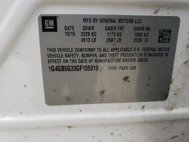 1G4GB5G33GF155019 - 2016 BUICK LACROSSE WHITE photo 12