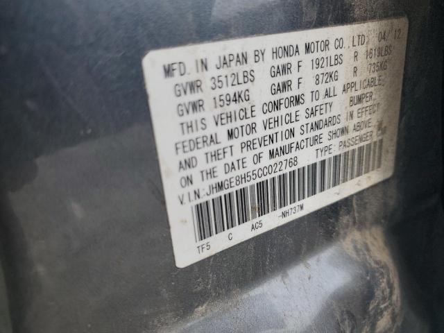 JHMGE8H55CC022768 - 2012 HONDA FIT SPORT GRAY photo 13