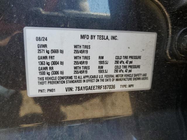 7SAYGAEE7RF187036 - 2024 TESLA MODEL Y CHARCOAL photo 13