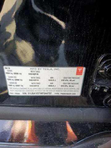 5YJSA1E21KF344737 - 2019 TESLA MODEL S Սև լուսանկար 12
