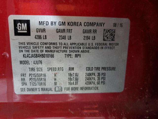 KL4CJASB4HB010166 - 2017 BUICK ENCORE PREFERRED RED photo 12